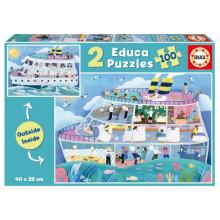 Educa Puzzle 2x100, Interior/Exterior Barco - 19958