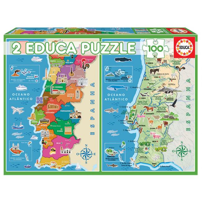 2x100 Mapa Distritos + Físico Portugal - Educa Borras